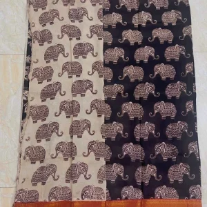 Dual Tone Elephant Kalamkari Silk Saree 4