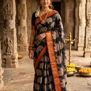 Dual Tone Elephant Kalamkari Silk Saree 5
